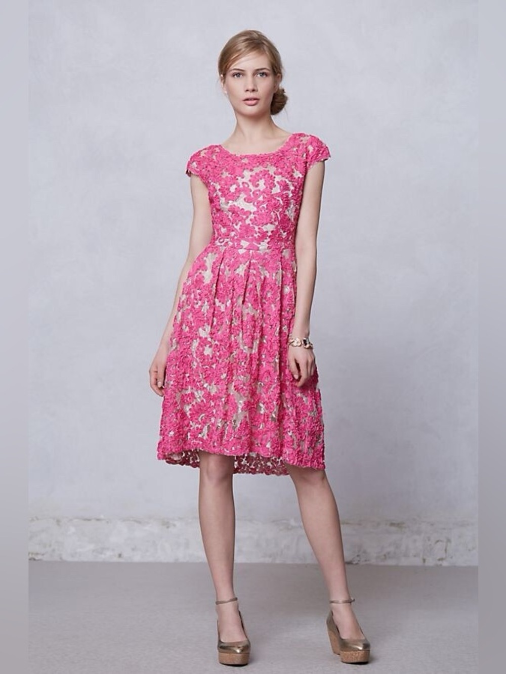 Anthropologie Yoana Baraschi Hot Pink Floral Jardim Lace Dress